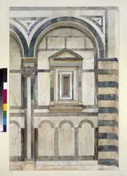 Das Baptisterium, Florenz: Studie des oberen Teils des rechten Kompartiments an der Südwestfassade, 1. - 14. Juni 1872